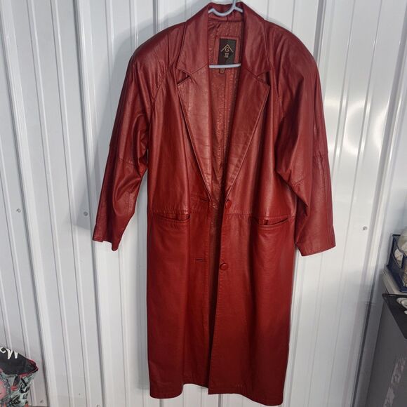 G-III Jackets & Blazers - G-III Global Identity Vintage Red Leather Trench Coat Size Small EUC